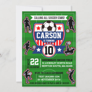 Soccer Boys Football Field Birthday Party Invitation