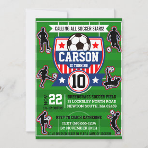 Soccer Boys Football Field Birthday Party Invitation
