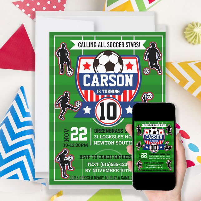Soccer Boys Football Field Birthday Party Invitation (Creator Uploaded)