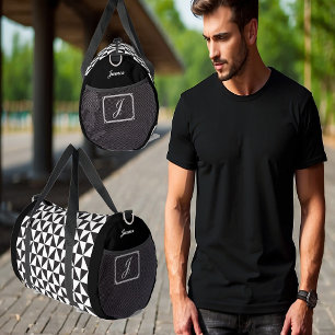 Soccer Boys Geometric Pattern White Black Monogram Duffle Bag