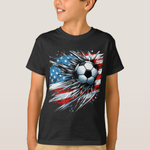 Soccer Byll 4th Of July Boys American Flag Patriot T-Shirt