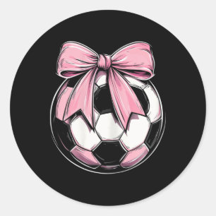 Soccer Byll Pink Coquette Bow Dainty Ribbon Girls Classic Round Sticker
