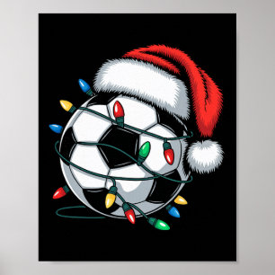 Soccer Byll Santa Hat Christmas Lights Pyjamas Xma Poster
