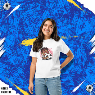 Soccer Cartoon Brunette Woman Face in Love T-Shirt