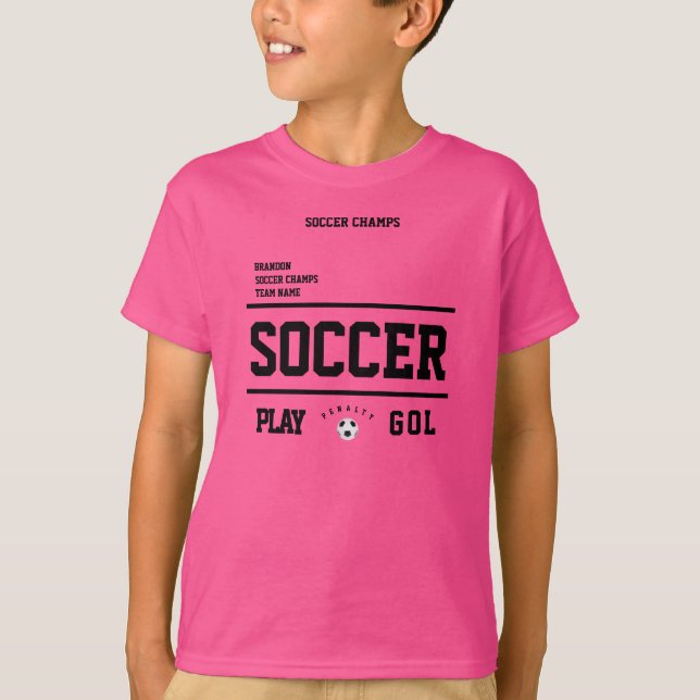 Soccer champs personalised player team kids pink T-Shirt (Front)