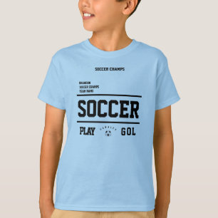 Soccer champs personalised player team kids sky T-Shirt