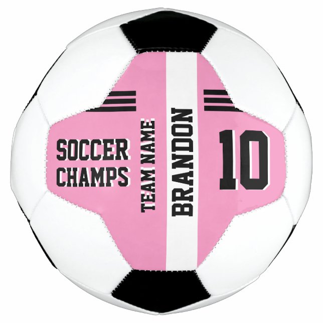 soccer champs pink base personalised sport player ball (Front)