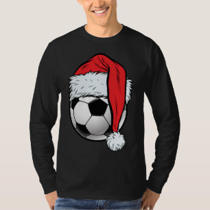 Soccer Christmas Ball Santa Hat Funny Sport Xmas T-Shirt