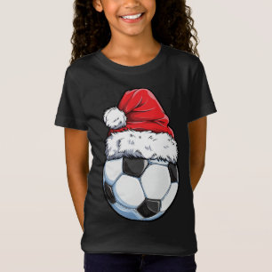 Soccer Christmas Ball Santa Hat Funny Sport Xmas T-Shirt