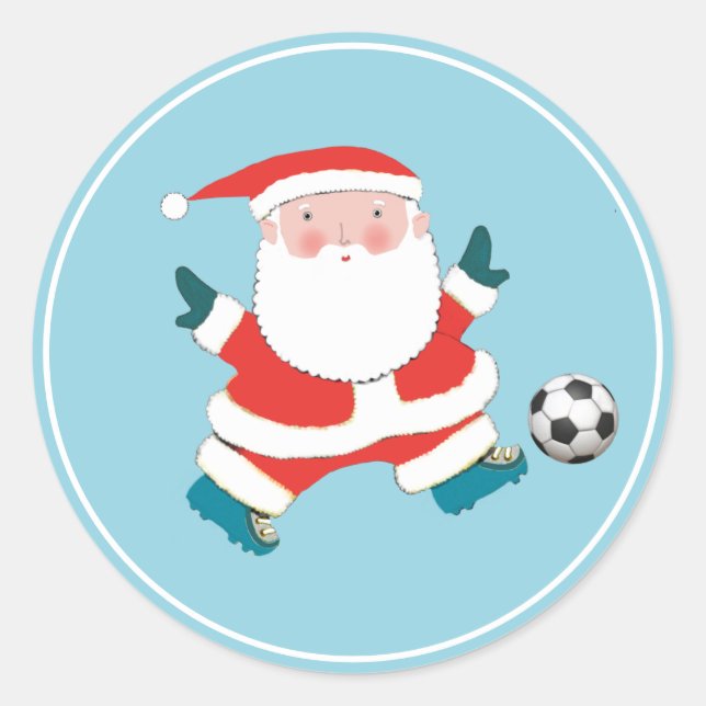 Soccer Christmas Holiday Santa Classic Round Sticker (Front)