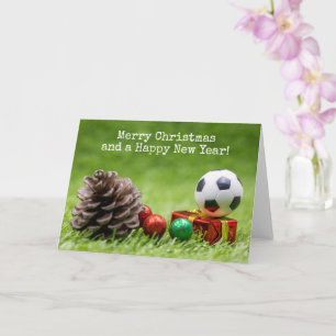 Soccer Christmas Holiday with pine cone and gifts Card