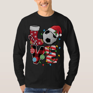 Soccer Christmas Pyjamas Fun Red Plaid Santa Hat S T-Shirt