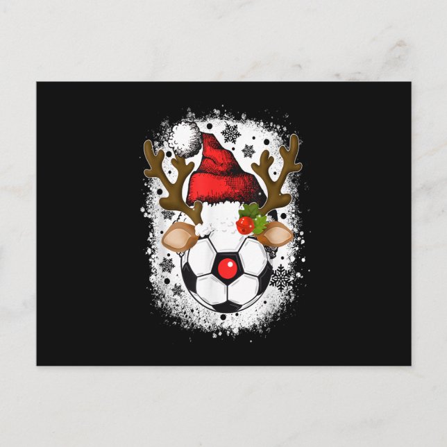 Soccer Christmas Reindeer with Santa Hat Funny Xma Holiday Postcard (Front)