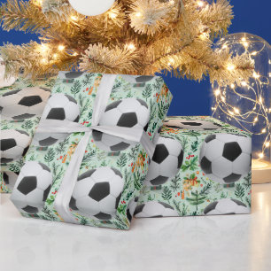Soccer Christmas themed for Player with ball Wrapping Paper
