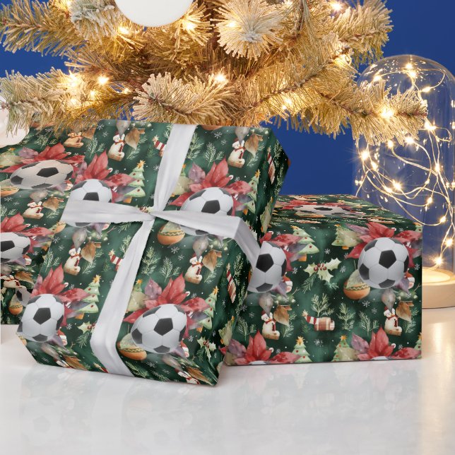 Soccer Christmas themed for Player with ball  Wrapping Paper (Holidays)