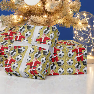 Soccer Christmas themed for Player with ball  Wrapping Paper