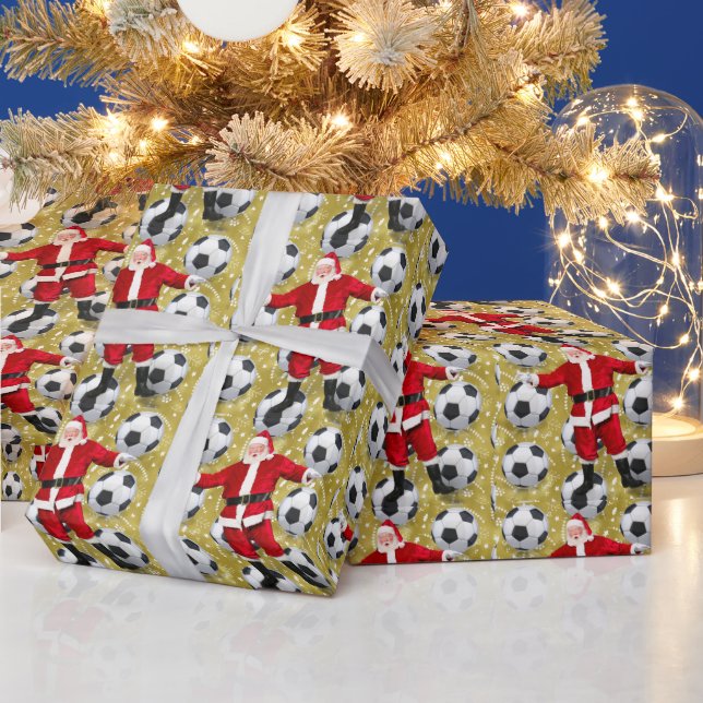 Soccer Christmas themed for Player with ball  Wrapping Paper (Holidays)
