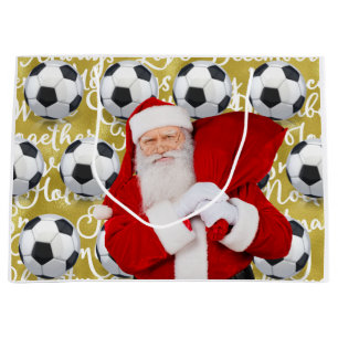 Soccer Christmas themed with Santa Claus Large Gift Bag