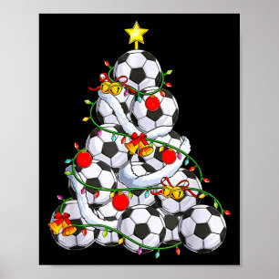 Soccer Christmas Tree Ball Santa Hat Funny Xmas So Poster