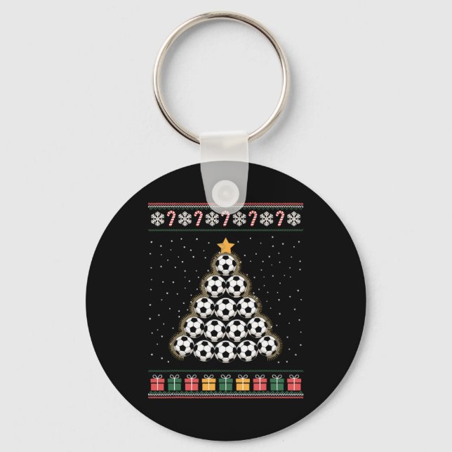 Soccer Christmas Tree Ornament Ugly Christmas Swea Key Ring (Front)