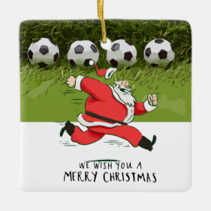 Soccer Christmas with Santa Claus playing ball Ceramic Ornament