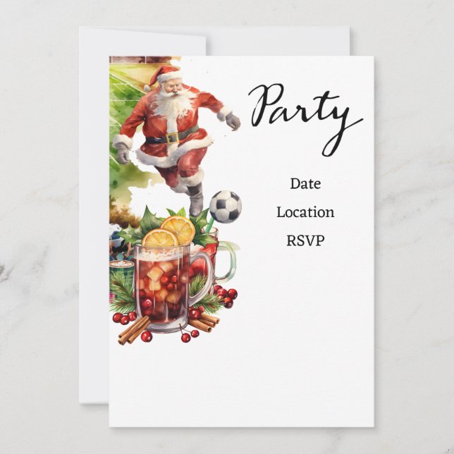 Soccer Christmas with Santa Claus playing ball  Save The Date (Front)
