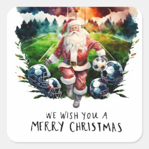 Soccer Christmas with Santa Claus playing ball Square Sticker