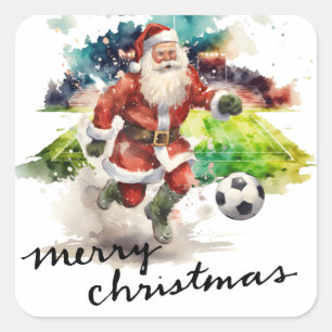 Soccer Christmas with Santa Claus playing ball Square Sticker