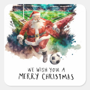 Soccer Christmas with Santa Claus playing ball  Square Sticker