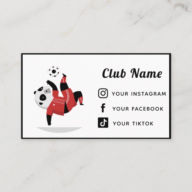 Soccer Club Coach Cute Panda Bear Social Media Business Card (Front)