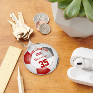 soccer club gift ideas boys girls name red grey key ring