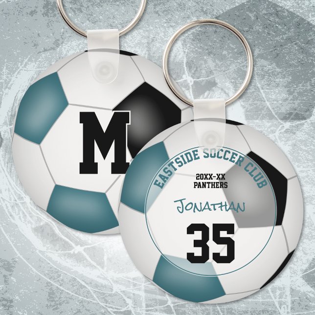 soccer club gift ideas boys girls name teal black key ring (Creator Uploaded)