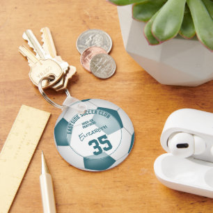 soccer club gift ideas girls boys name teal white key ring