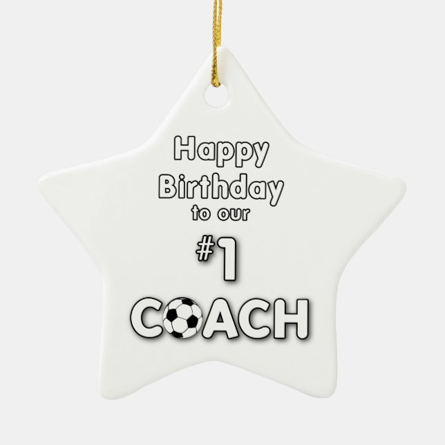 Soccer Coach Birthday with Grass Field and Ball Ceramic Tree Decoration (Front)