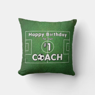 Soccer Coach Birthday with Grass Field and Ball Cushion