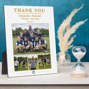 Soccer Coach Collage Team 4 Photo Thank you Card Plaque