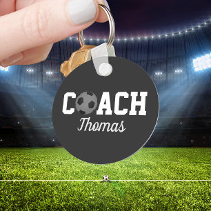 Soccer Coach Custom Name Typography Personalised Key Ring