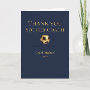 Soccer Coach Elegant Navy Gold Team Appreciation Thank You Card