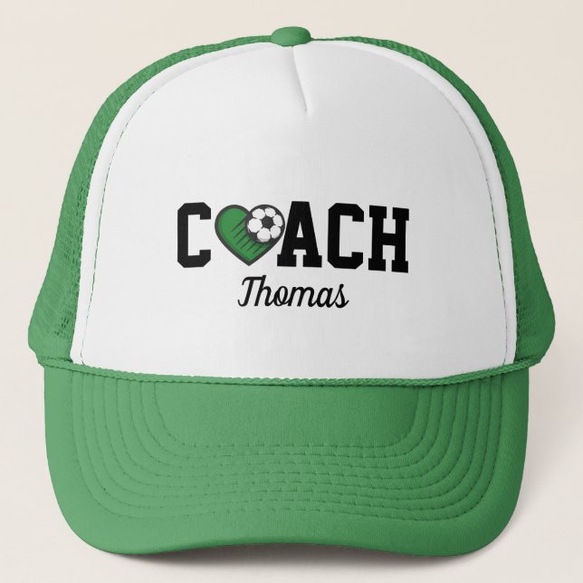 Soccer Coach Professional Name & Heart Ball Cool  Trucker Hat (Front)