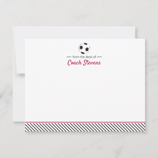Soccer Coach Red & Black Striped Stationery Invitation (Front)