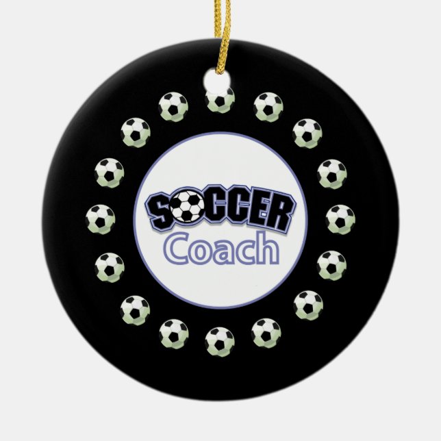 Soccer Coach Thank You, Balls Ceramic Tree Decoration (Front)