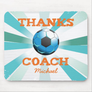Soccer Coach Thanks, Orange on Teal, Blue Starburs Mouse Pad
