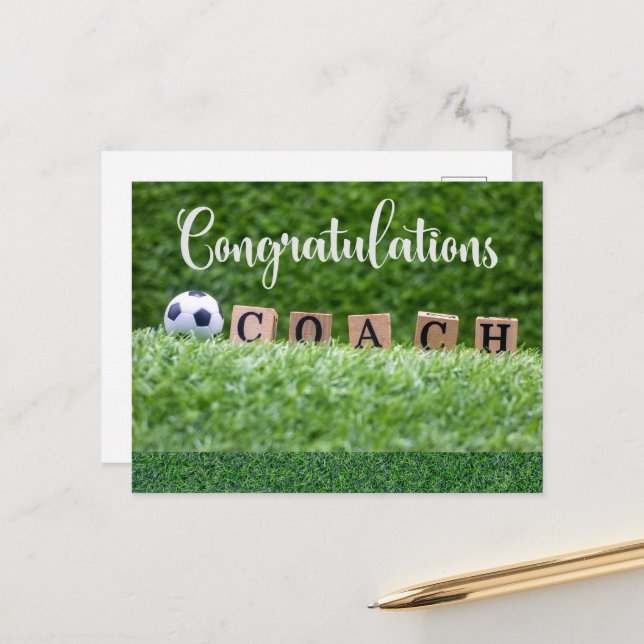 Soccer Congratulations for coach Postcard (Front/Back In Situ)