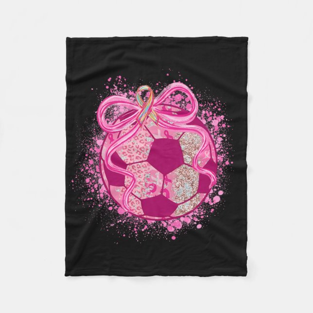 Soccer Coquette Bow Breast Cancer Awareness Pink R Fleece Blanket (Front)