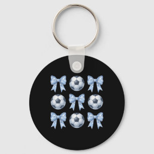 Soccer Coquette Toile Blue Bow Soccer Mom Cute Gir Key Ring