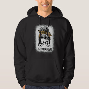 Soccer Cousin Life Messy Bun Leopard Mother's Day Hoodie