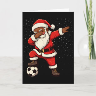 Soccer Dabbing Santa African American Christmas Card