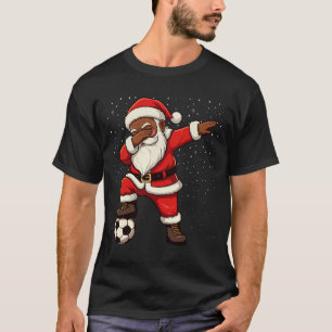 Soccer Dabbing Santa African American Christmas  T-Shirt
