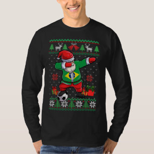 Soccer Dabbing Santa Brazil Flag Ugly Christmas Sw T-Shirt