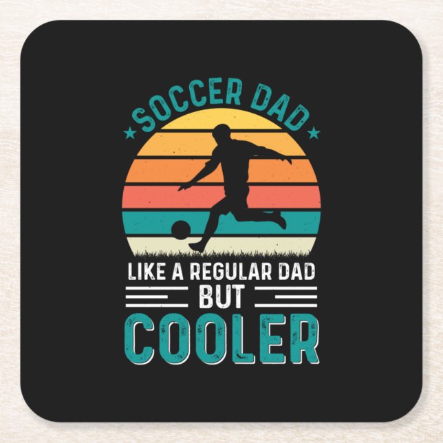 Soccer Dad Retro Sunset Square Paper Coaster (Front)